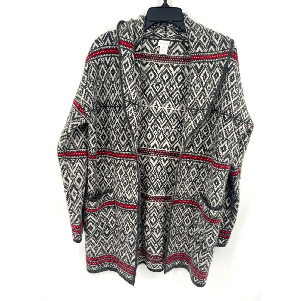 Aspen Womens Wool Blend OPen Front Cardigan Size Small Nordic Fair Isle